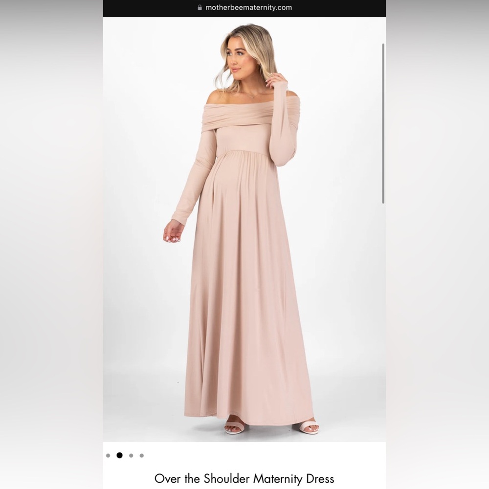 Mother Bee Maternity maxi dress in mocha, cowl neck, off the shoulder, NWT